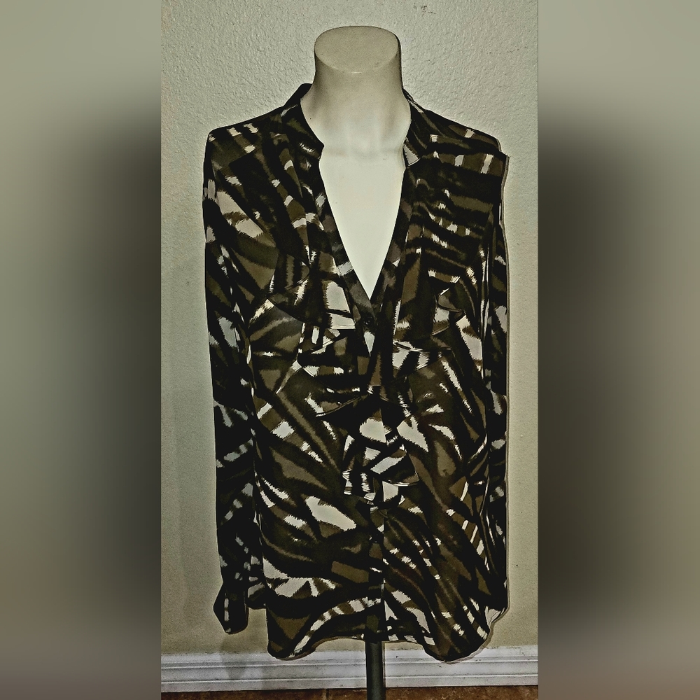 Nwt Ann Taylor Sheer RUFFLE Blouse top 12 Brown